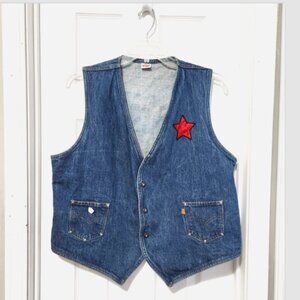 Vtg Levi's Orange Tab Studded Denim Jean Vest Star patch